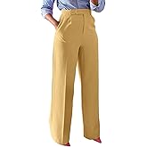 LKOUS Women's High Waisted Straight Wide Leg Dress Pants Stretchy Work Trousers with Pockets Business Casual