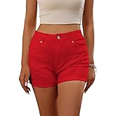 AMYUBEBY Women's Denim Shorts High Rise Stretchy Distressed Jorts Denim Raw Hem Jean Shorts with Pockets Summer Casual