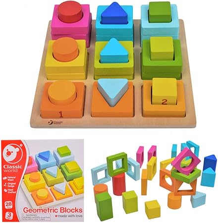 Amazon Classic World クラシックワールド ジオメトリック ブロック Cl3538 おもちゃ 知育玩具 積み木 パズル 型はめ 木製 こども 子供 男の子 女の子 3歳 3才 4歳 4才 プレゼント 誕生日 お祝い 御祝 出産祝い ベビー 赤ちゃん キッズ 孫 ギフト