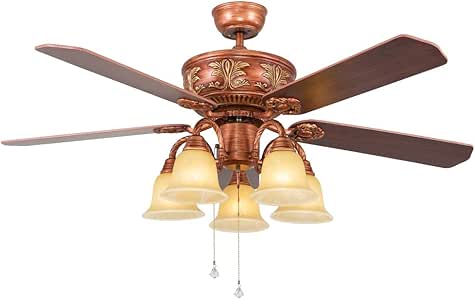 tropicalfan Vintage ventilador de techo con 5 luz de cristal para