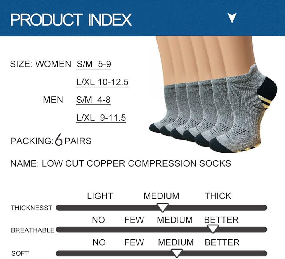 Copper Plantar Fasciitis Running Compression Socks for Men & Women – 3/6 Pairs Arch Support Ankle Socks for Athletic&Travel : Clothing
