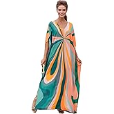 RanRui Floral Print Kaftan Dresses for Women Ethnic Boho Print swim cover up Batwing Sleeve Vneck Caftans