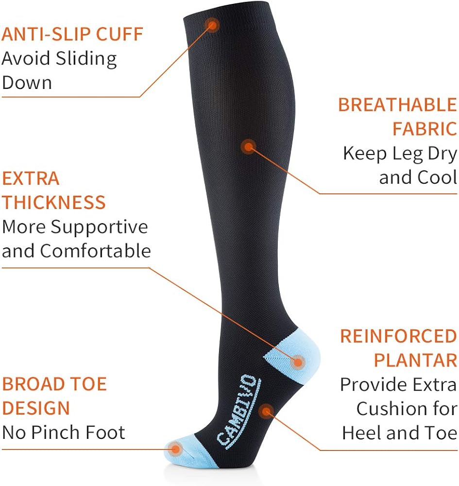 CAMBIVO Compression Socks 3 Pairs for Women and Men, 20-30mmHg Thick High Stockings for Sports, Running, Circulation,Travel: Clothing