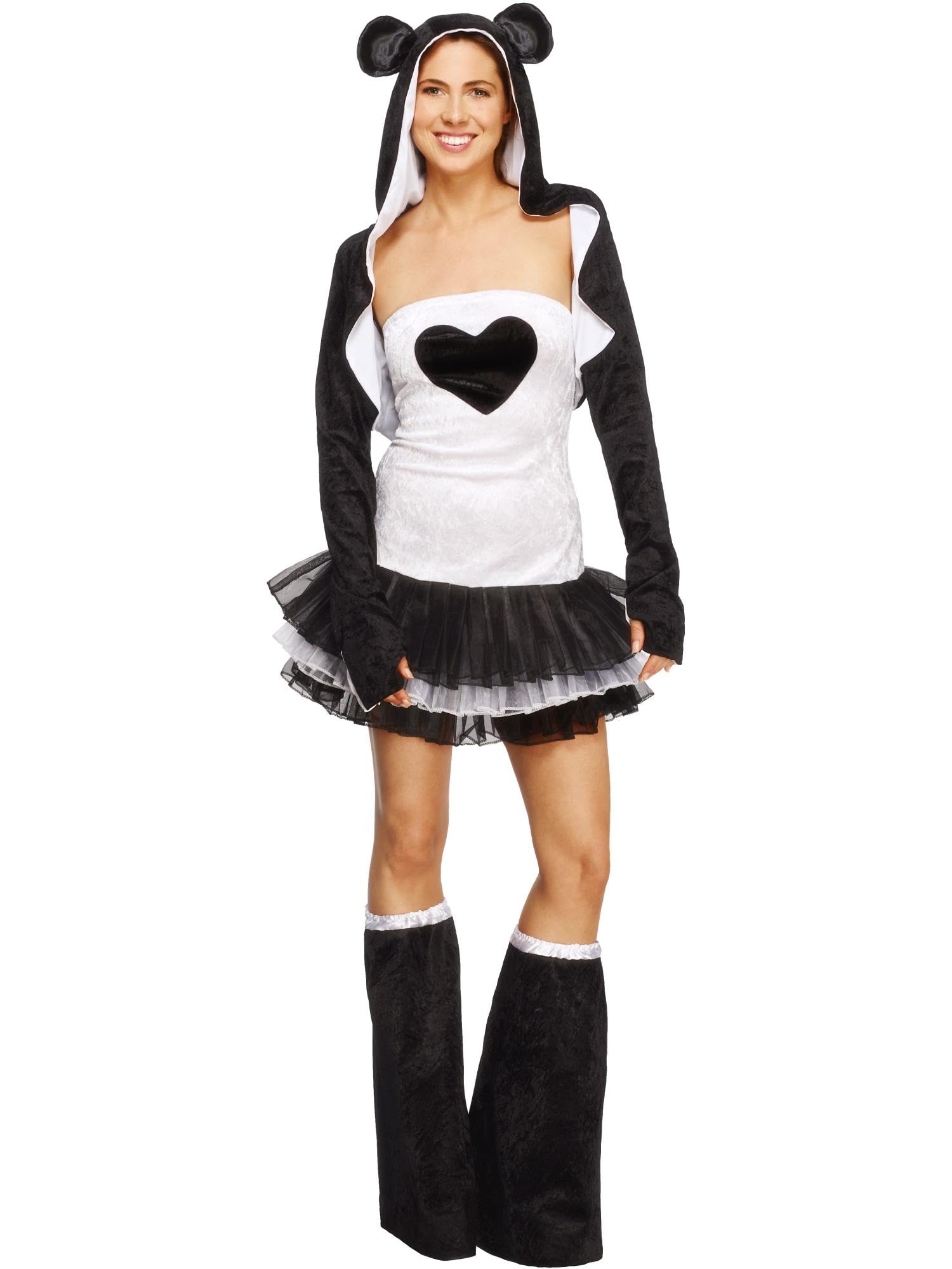 Smiffys Fever Panda Costume, Tutu Dress, Black & White with Detachable Clear Straps, Jacket & Bootcovers, Fever Fancy Dress, Animal Dress Up Costumes