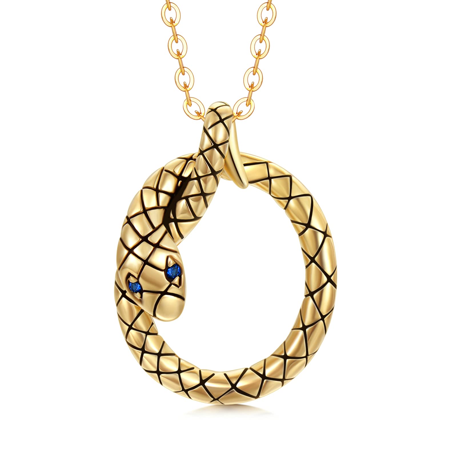 SISGEM 9 ct Gold Snake Necklace, Solid Yellow Gold Snake Mobius Strip Pendant Necklace, for Women Girls Ladies Mum Sisters, 16"+1"+1"