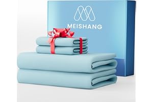 MEISHANG 1000 Thread Count Cotton Sheets Queen Size - 100% Egyptian Cotton, Sateen Weave, Soft & Breathable, Oeko-Tex Certified, 16" Deep Pockets - 4 Piece (Queen, Light Blue)