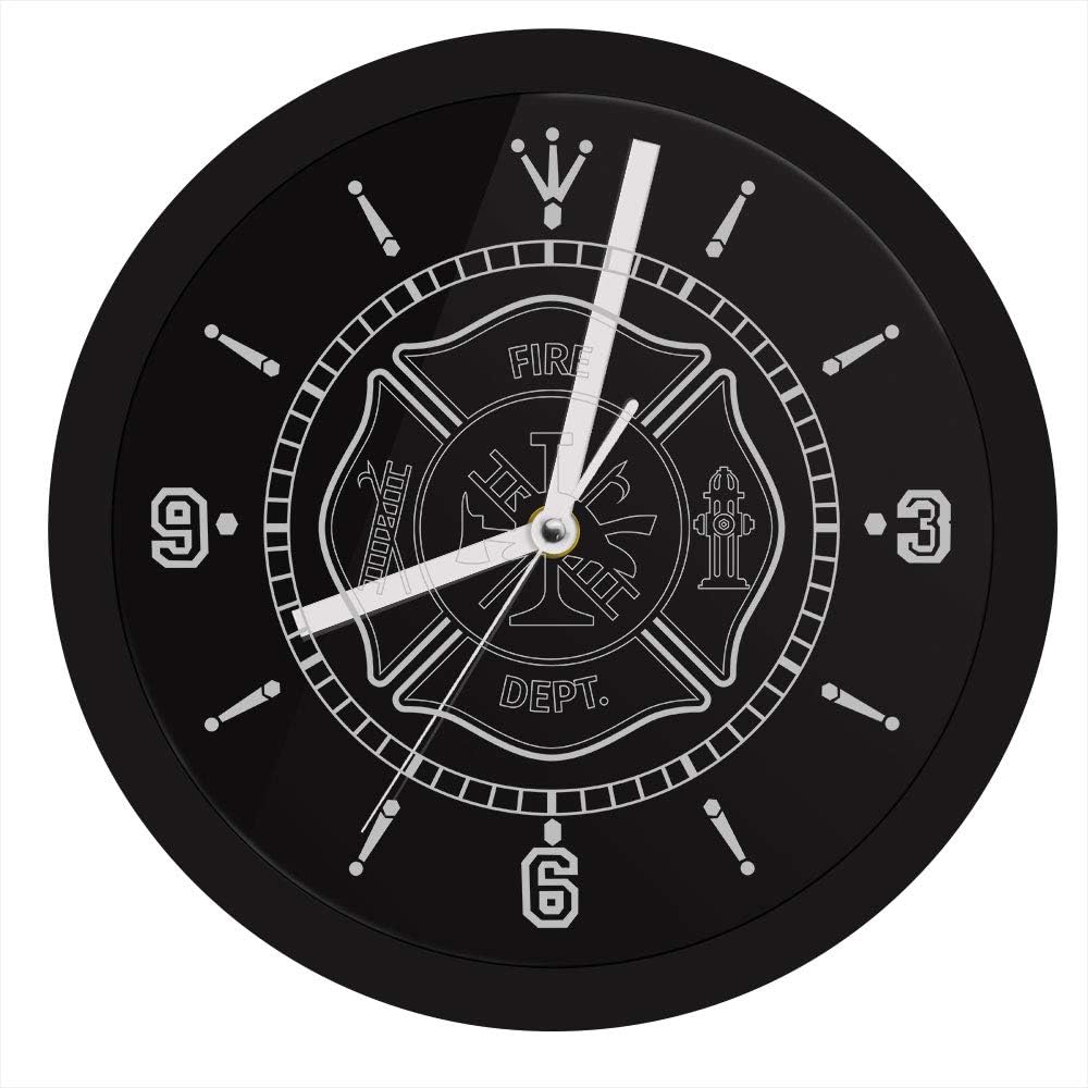 Wall Clock Rescue Fire Department Lit Maltese Cross Firefighter Logo Color Change Lighting Wall Decoration Fire Station Gift Modern Style Good for Home Kitchen Living Room Bedroom