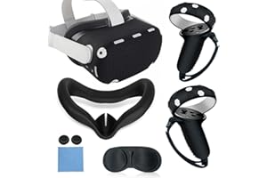 MLemonVR Silicone Cover Set Compatible with Oculus/Meta Quest 2 Accessories,Includes Controller Grips Button Caps & Face Cover, Shell Cover, Lens Cover, for Quest 2_Black
