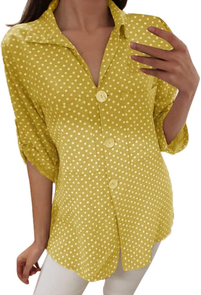 AMhomely Women Tops Sale, Ladies Summer Long Sleeve Dot Casual Tops TShirt Loose Top Blouse