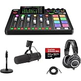 Rode RODECaster Pro II Integrated Audio Production Studio Console, Bundle with Shure Microphone, Audio-Technica Headphones, H&amp;A Microphone Stand, XLR Cable, 64GB SD