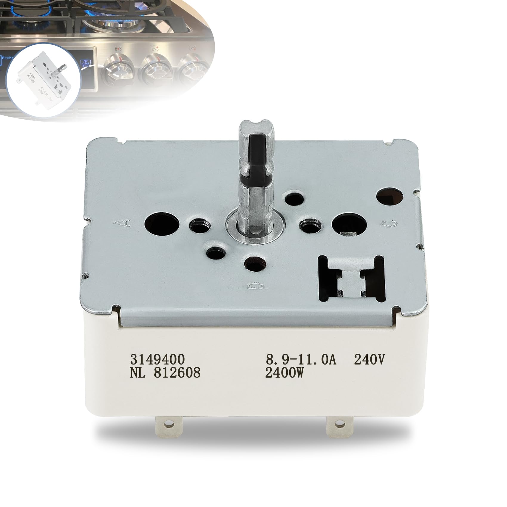 Photo 1 of Upgrade WP3149400 3148954 3149400 3148953 3148951 WP3149404 Infinite Control Switch, for 8in Surface Buner Control Switch, Replace for Whirlpool Stove Switch, for 311858, 311859, 314140,3149400