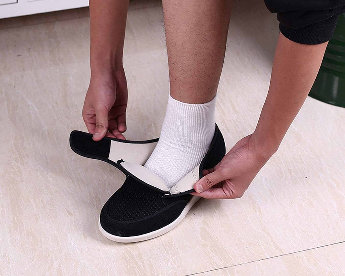  | RYLHL Mens Diabetic Walking Shoes Adjustable Outdoor Sneakers Recovery Easy On Off Strap Wide Width Slippers Comfort for Seniors Elderly | Walking