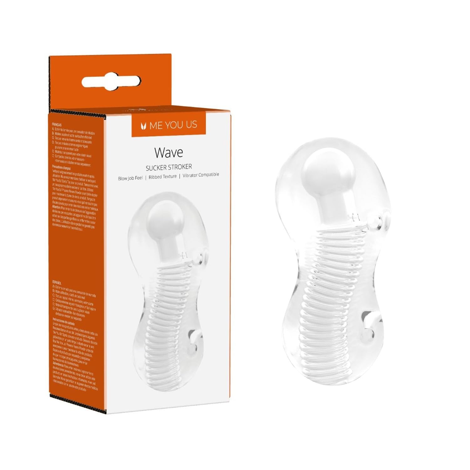 Me You Us – Wave Sucker Stroker, Transparent Male Masturbator | Textured Sleeve with Rippled Tunnel & Bullet Vibe Compatibility