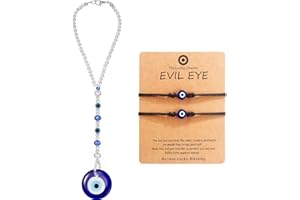 Evil Eye Car Hanging Ornament - Blue Charm for Rear View Mirror, Beaded Decor Pendant, Amulet for Protection & Blessing