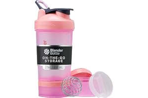 BlenderBottle Shaker Bottle with Pill Organizer and Storage for Protein Powder, Classic V2 ProStak System, 22-Ounce, Pink