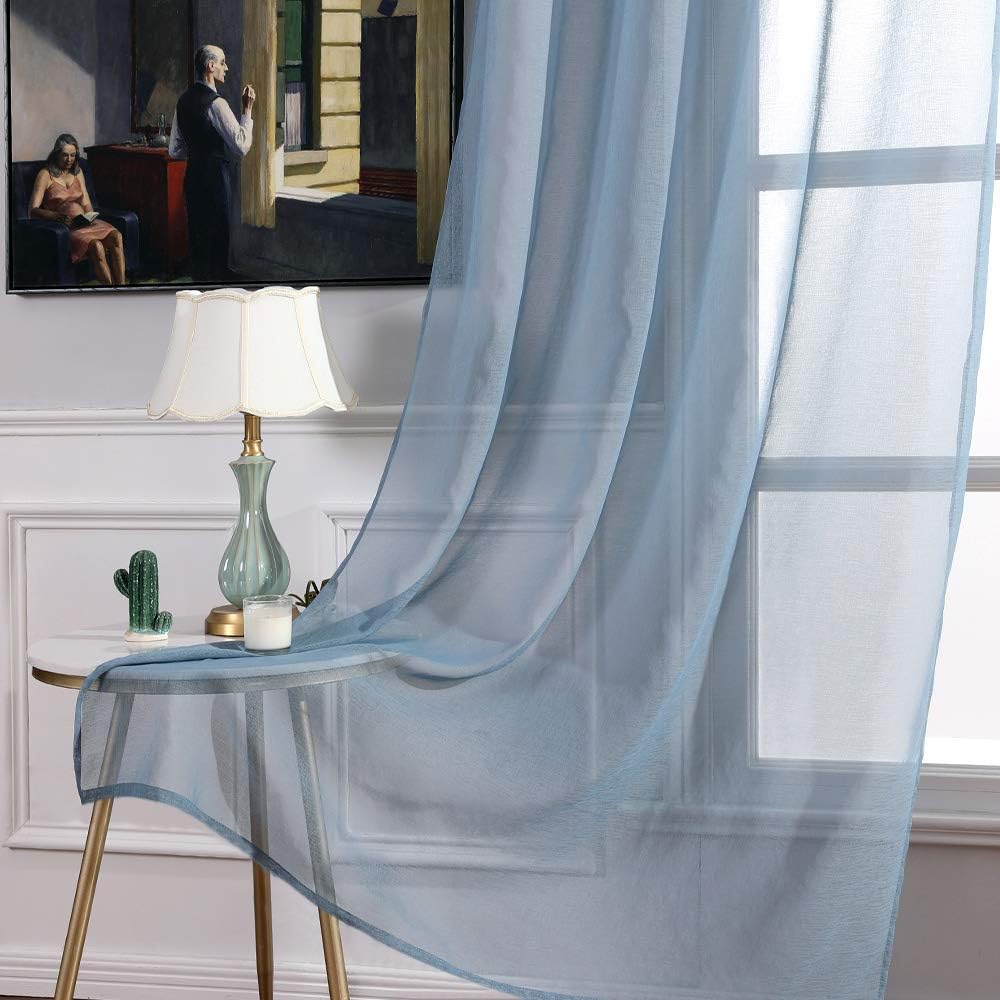 MIULEE 2 Panels Sheer Window Curtains Elegant Window Voile Panels Drapes Treatment for Bedroom Living Room 55" Wx110 L Grommet Top Dusty Blue - Image 3