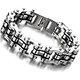 COOLSTEELANDBEYOND Masculine Mens Bike Chain Bracelet of Stainless Steel Two-Tone Polished