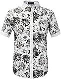 SSLR Men's Floral Button Down Short Sleeve Hawaiian Tropical Shirt (X-Large, White Black)