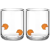 Funnymoom 2 PCS Icon Juice Glasses - 14oz Old Fashioned Icon Stemless Wine Drinking Juice Cocktail Coffee Glasses Cups for Women Home Summer Party Supplies Gift(Croissant Style)