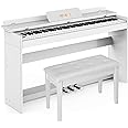 HEXANT 88-Key Weighted Digital Piano, Full-Size Semi-Weighted Upright Flip Electric Keyboard Piano with 3 Pedal and Multi-Functional Keyboard for Beginner(with Bench,White）