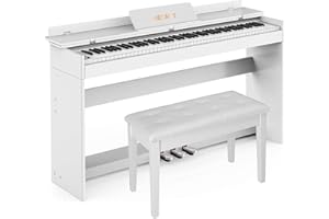 HEXANT 88-Key Weighted Digital Piano, Full-Size Semi-Weighted Upright Flip Electric Keyboard Piano with 3 Pedal and Multi-Functional Keyboard for Beginner(with Bench,White）