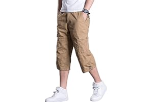 LAVIQK Men's Casual Cargo Shorts 16" Inseam Below Knee Multi Pocket 3/4 Capri Long Shorts Twill Relaxed Fit Pants