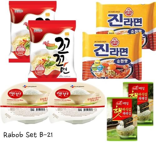 Rabob Set B-21(Koko Men x2, Jin Ramen Mild x2, Cooked White Rice x2, Crispy Toasted Seaweed x2) 라밥 세트 B-20 (꼬꼬면 x2,진라면 순한맛x2, 햇반 x2,백설 도시락 김 x2)