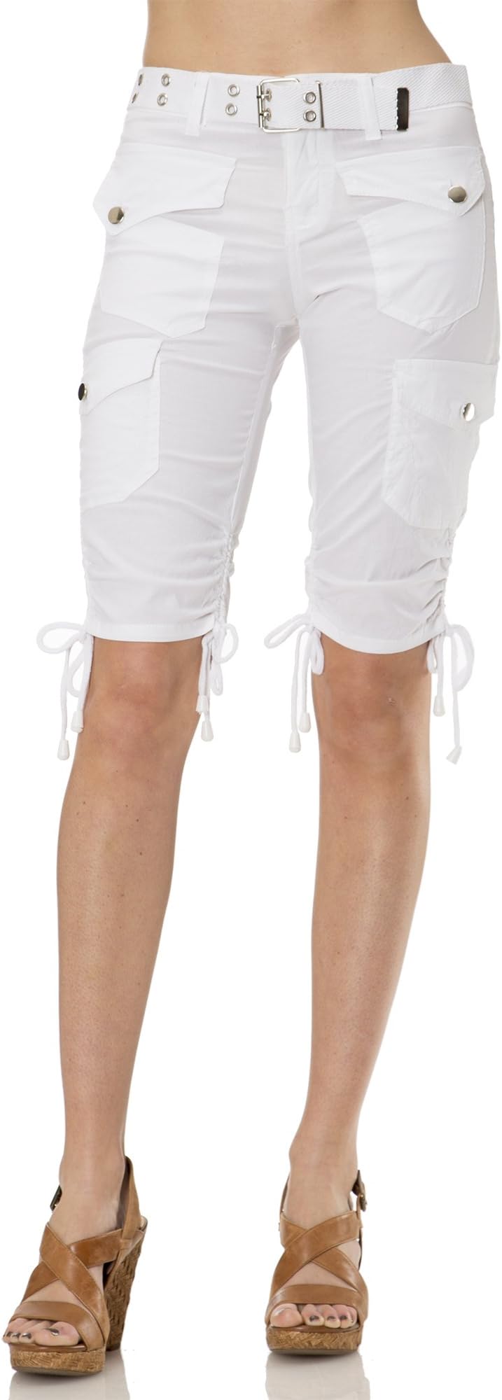 Helium London Womens Stretch Poplin Cargo Capri with Web Belt