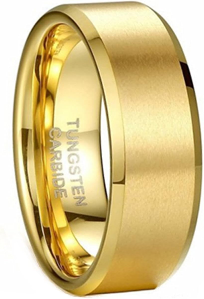 Mens 8mm 18K Gold Tungsten Carbide Rings Brushed Surface High Polished