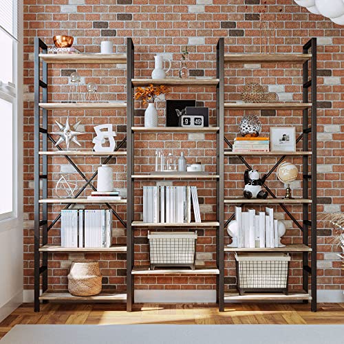 IRONCK Bookcases and Bookshelves Triple Wide 6 Tiers Industrial Bookshelf, Large Etagere