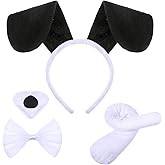 Syhood Puppy Dog Costume Set Ears Headband Bowtie Fake Nose Tail Animal Dog Costume Accessories for Carnival World Book Day Animal Cosplay Party for Halloween(Black White)