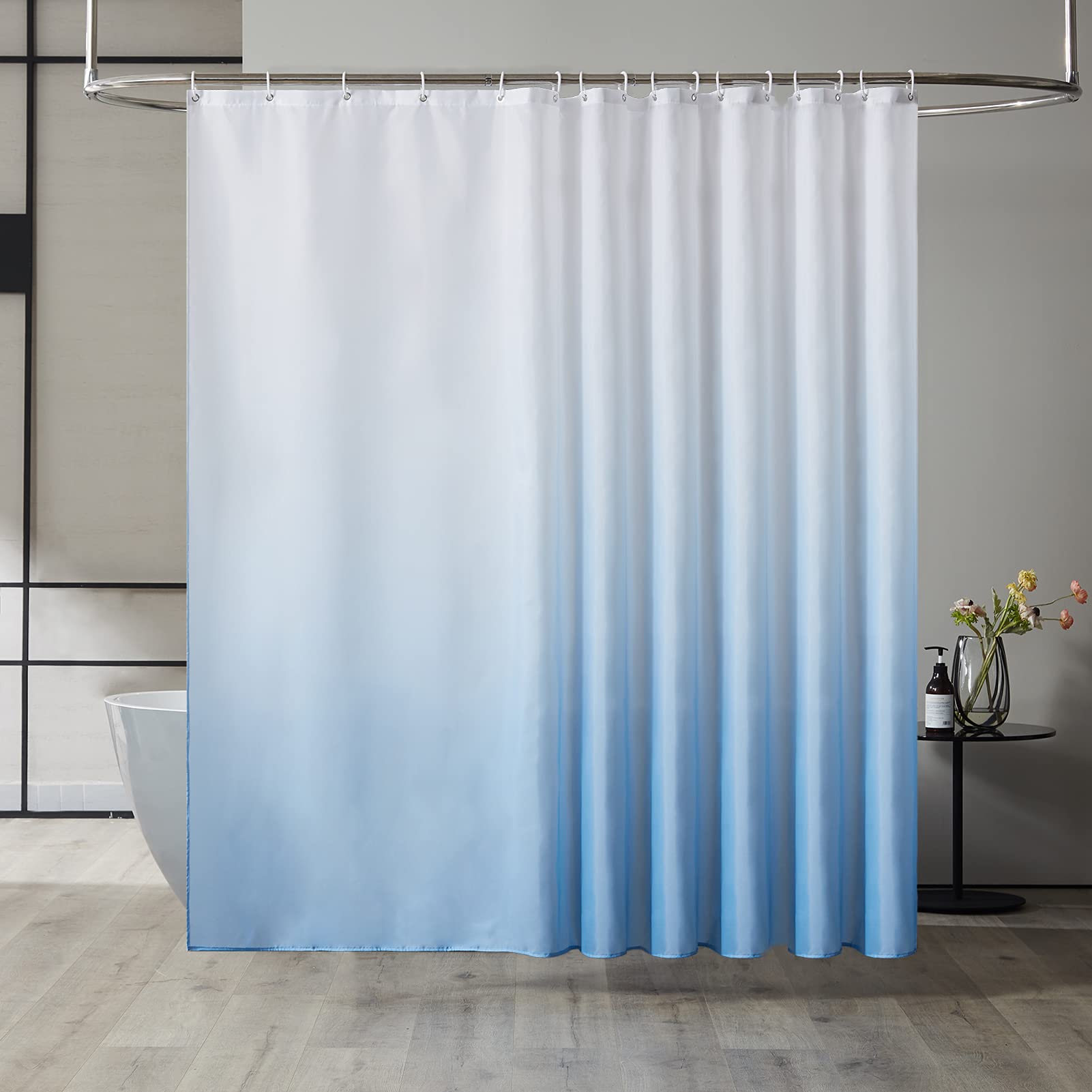 Furlinic Extra Wide Shower Curtain Waterproof Mould Proof Resistant Gradient White to Sky Bath Curtains Fabric 240x200cm for Wetroom 94x78 Inch.