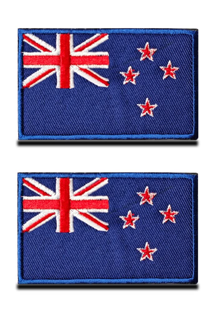 2 PCS New Zealand Flag Patch Hook and Loop Embroidered National Applique Emblem Patch for Team Work Clothes Football Jersey Backpack Caps Travel Biker Tactical Military