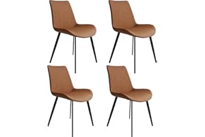 HIPIHOM Modern Dining Chairs Set of 4, Upholstered Faux Leather Cushion Seat and Sturdy Metal Legs (4 Brown Chairs)