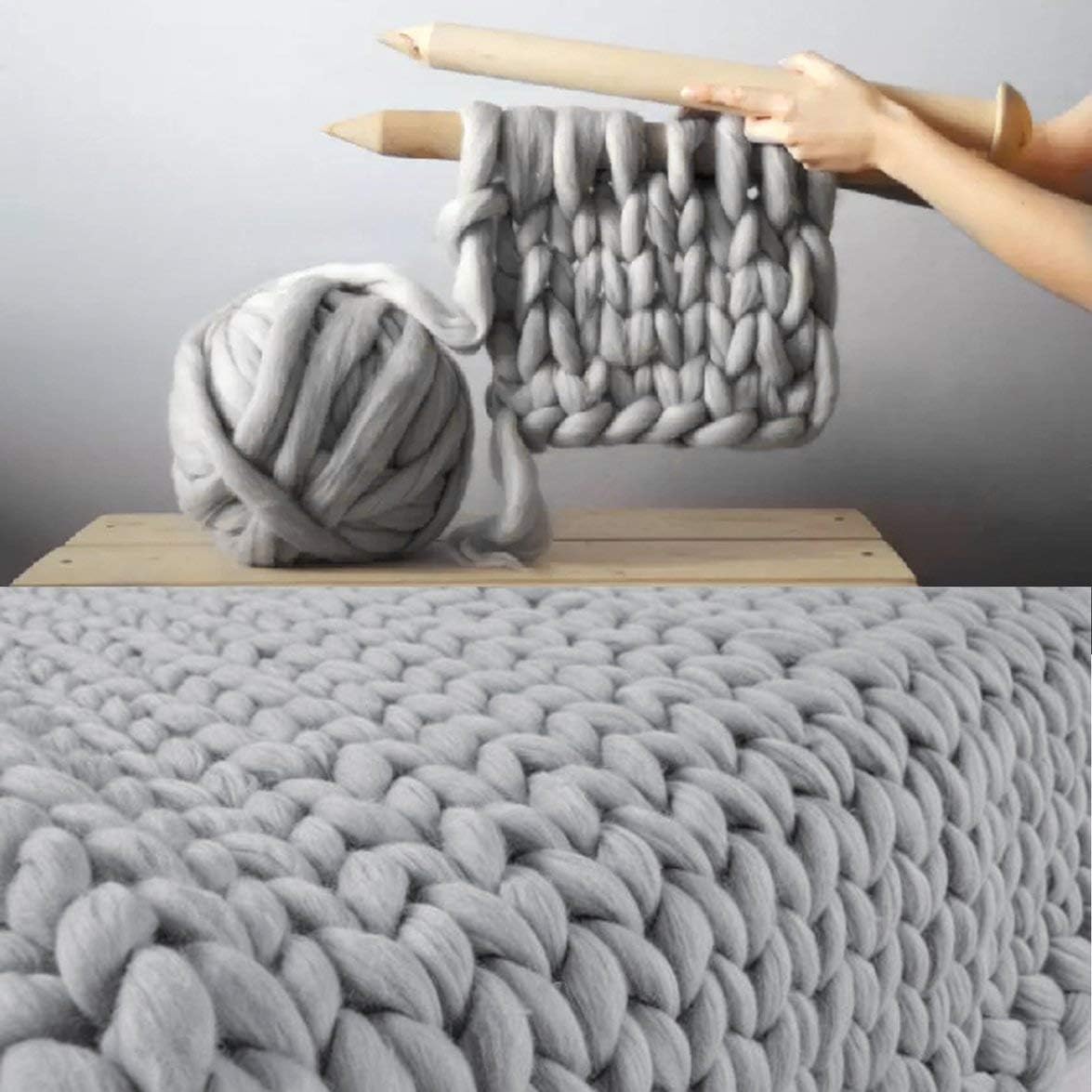 Kongqiabona Handmade Chunky Fluffy Knitted Blanket Thick Yarn Knit Throw Bed Sofa 50x50cm