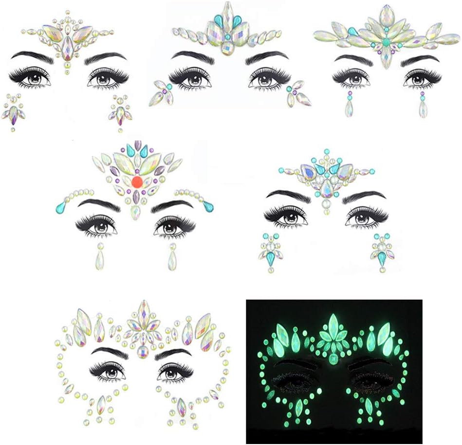 MineSignFace Jewels Festival Tattoo Set Face Gems Glitter Bindi Costume Makeup Rhinestone Eyes Body Rave Pasties for Party Roller (Fluorescence Pack)