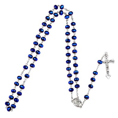 Yuccer Rosenkranz Kette, Katholische Halskette Rose Perlen Marienbild Kruzifix Anhänger Halskette, Beutel mit Kordel, Taufe G