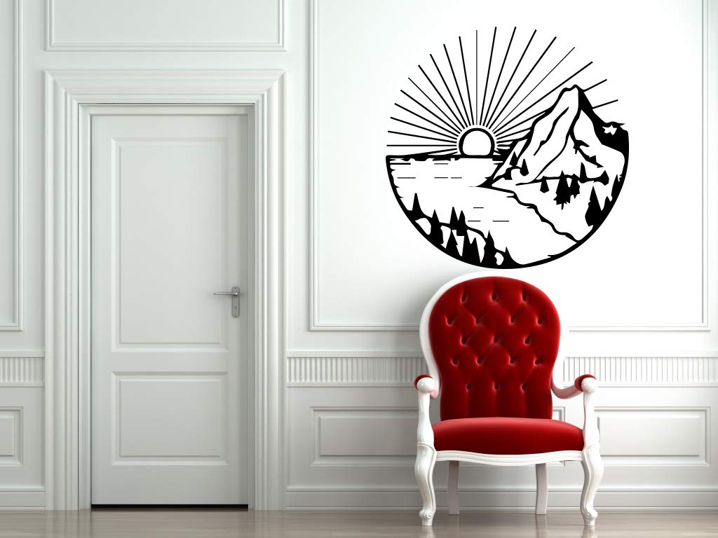 Amazon Com Vinyl Sticker Sunrise Sun Mountain Lake River Forest Nature Tattoo Design Mural Decal Wall Art Decor Eh10 Handmade