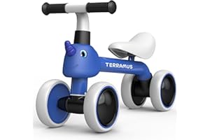 TERRAMUS Baby Balance Bike for 1 Year Old Gifts Boys Girls - Toys for 12-24 Month Toddler Balance Bike, No Pedal 4 Wheels Infant Baby Walker Pre-School First Riding Bike, Best First Birthday Gifts