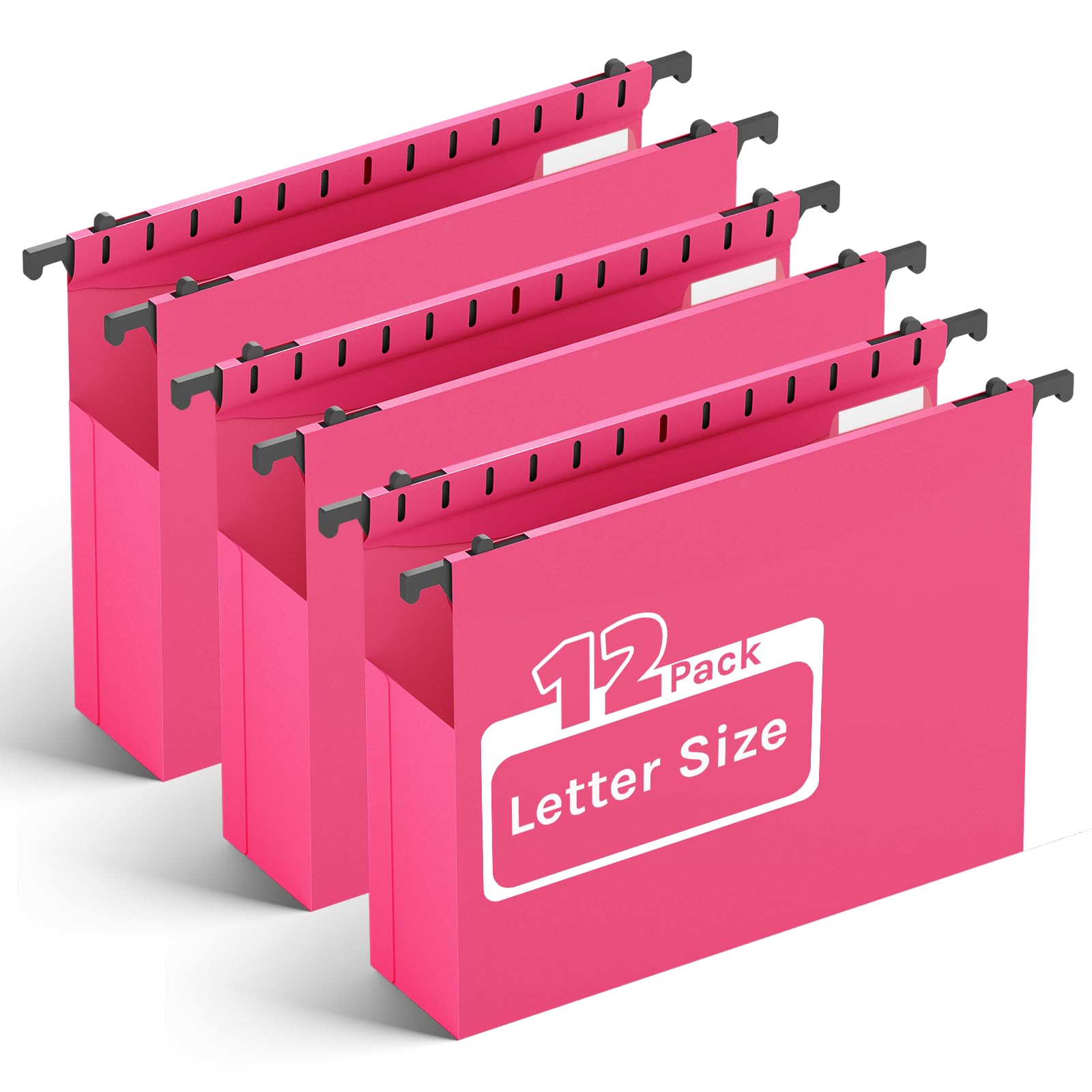Photo 1 of Ansook Plastic Hanging File Folders,Letter Size,Extra Capacity, 2" Expanding Accordian Pocket,Heavy Duty for Filing Cabinet,Hard and Durable Hang Folders Organizer,Letter Size,Pink - 12 Pack