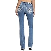 Miss Me Women's Shelly Fleur De Lis Embellished Pockets Mid-Rise Slim Bootcut Jeans