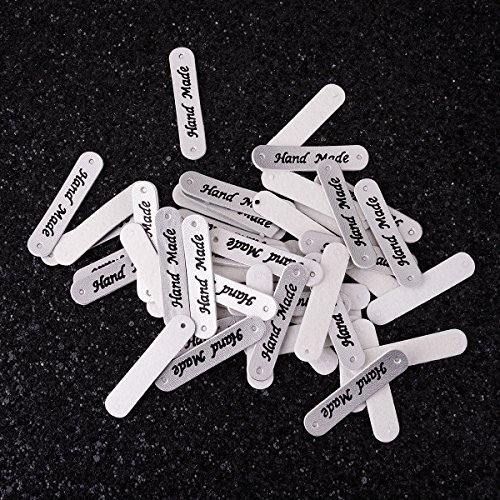 50 Count Clothing Labels for Handmade Items, PU Leather Label Hand Made Embossed Tag with Holes Embossed Tag Knit DIY XMAS Accessory, 2inch x 0.39inch - Thumbnail 2