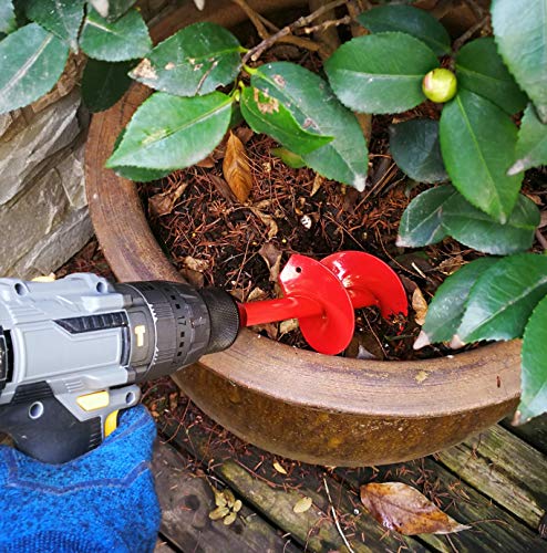 STEAD & FAST Bulb Auger 3.0" x 9" with 1/3" Hex Drive, Garden Auger for Planting Bulbs and Grass, Bedding, Hole Digging, Solid Carbon Steel, Red
