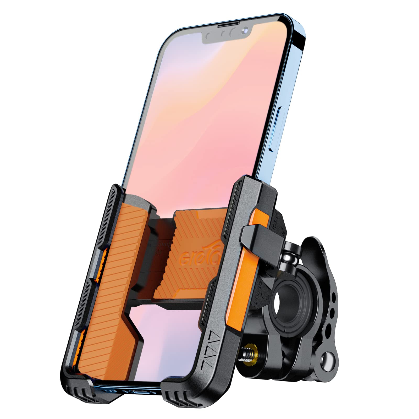 Grefay Bicycle Phone Holder 1S Quick Installation Drop-proof Motorcycle Phone Holder, 360° Rotating Phone Mount for 4.7‘’-7"' Mobile Phone, Suitable for Mountain Bike, Scooter, Electric Bike (Orange2)