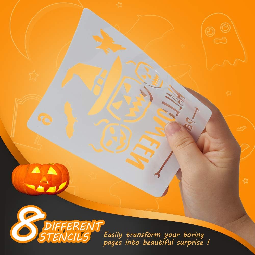 Coogam 8 Pcs Halloween Stencils Template DIY Decorative Pumpkins Design Mould Set - Reusable Plastic Craft for Art Drawing Painting Spraying Window Mirror Glass Door Car Body Wood Journaling Scrapbook: Toys & Games