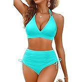 Women High Waisted Bikini Set - Two Piece Swimsuit Tummy Control Bathing Suit Halter Push Up 2025 Swimwear
