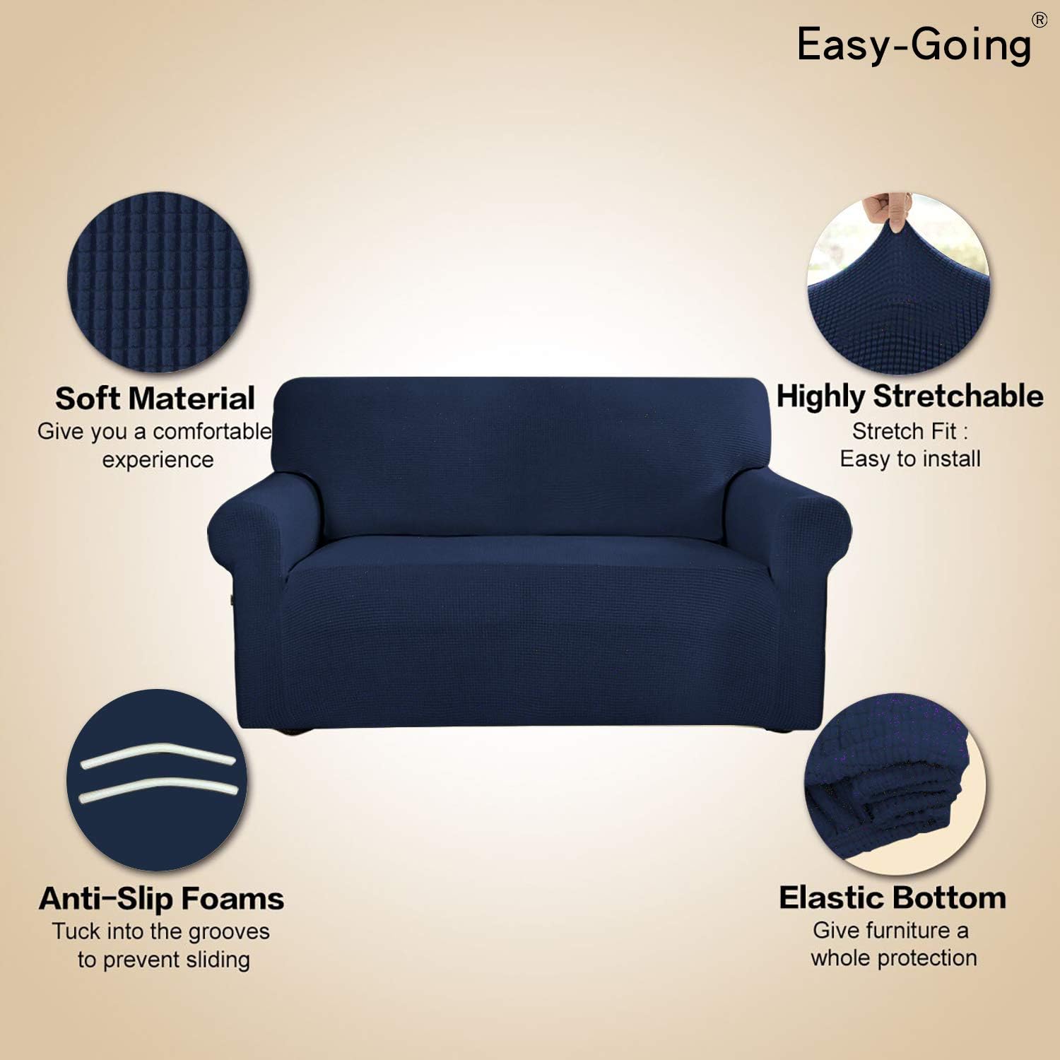 Easy-Going Stretch Loveseat Slipcover 1-Piece Sofa Cover Furniture Protector Couch Soft with Elastic Bottom for Kids Polyester Spandex Jacquard Fabric Small Checks(Loveseat, Navy): Kitchen & Dining