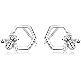 Bee Earrings for Women Sterling Silver Bee Stud Earrings Bumblebee Jewelry Honeycomb Earrings Gifts for Women