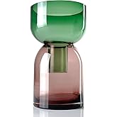 Cloudnola Large Reversible Glass Flower Vase and Bud Vase, Green and Pink, 9.5" Height x 5.6" Dia, Home, Wedding, and Event Decor