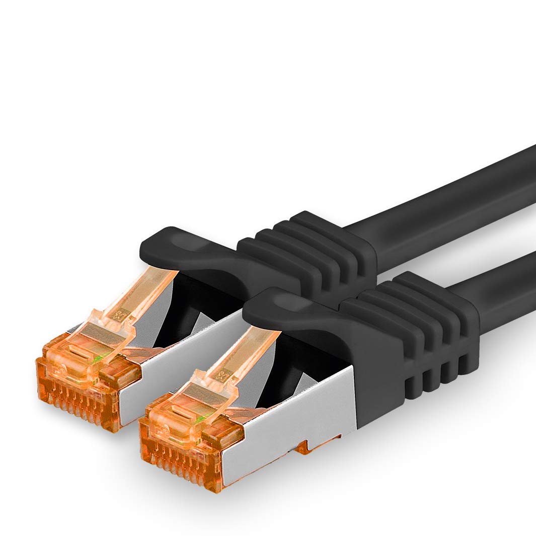 1aTTack.de 1 x 10 m Cat7 Cat 7 Ethernet Network Cable 10 GB/s SFTP - RJ45 Ethernet LAN DSL Router Modem - Black
